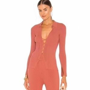Cult Gaia Faye Jasper Long Sleeve Ribbed Knit Top Size XS